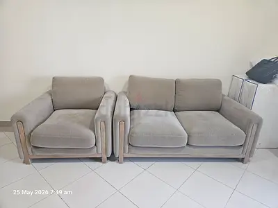 Two-piece grey fabric sofa set — 1-seater and 2-seater