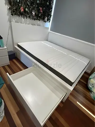Ikea King White Malm bed frame with Ikea King mattress