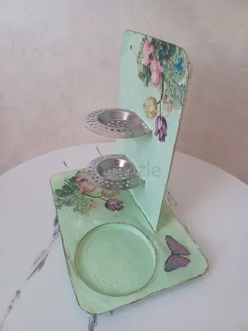 Hand-painted decorative tea light and cup holder stand
