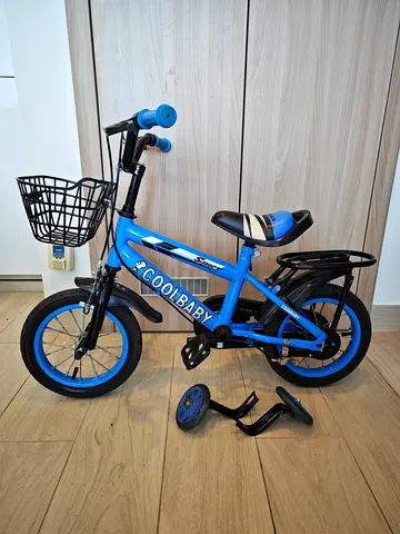 COOLBABY kids bicycle with training wheels and basket - 12 inch, good condition