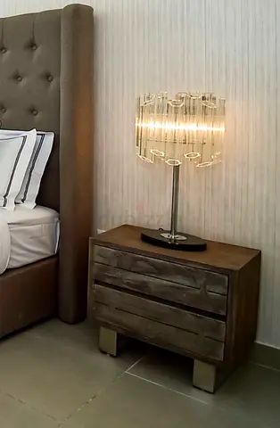 2 x Modern table lamps - black marble base and two-tiered glass tubes