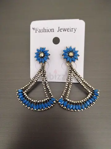 Silver-tone Blue Crystal Drop Earrings