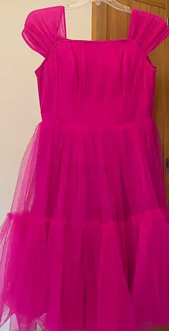 Bright Pink Tulle Midi Dress