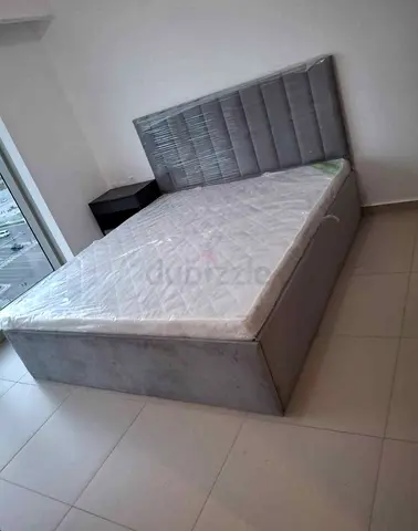 Modern Grey Fabric Bed Frame with Mattress