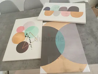 Set of 3 Modern Geometric Wall Art Prints - Unframed Canvases