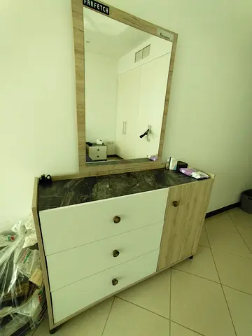 Chest of Drawers with Mirror — Light Wood  White Finish