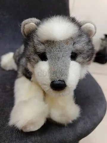 Plush Husky Dog Soft Toy - Grey  White, Medium Size