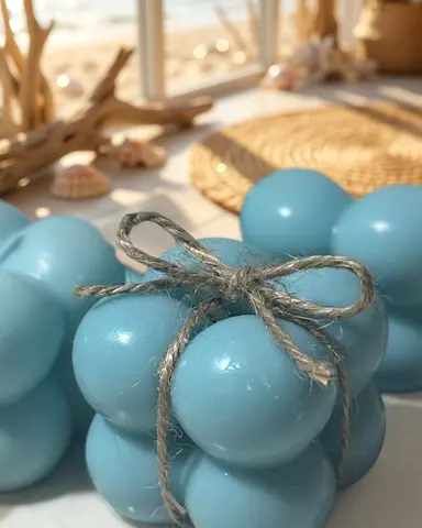 Handmade Bubble Cube Decorative Candle - Light Blue