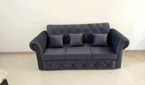 Modern Tufted 3 Seater Grey Sofa with Cushions