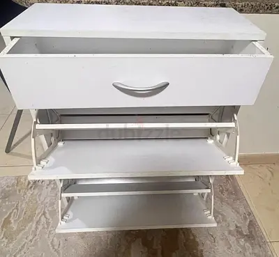 White Wooden Shoe Rack with Top Drawer - Excellent Condition