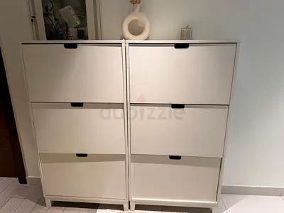 Pair of white 3-tier shoe cabinets - good condition