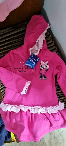 Pink Minnie Mouse Hooded Baby Dress with Ruffle Trim - New with Tag