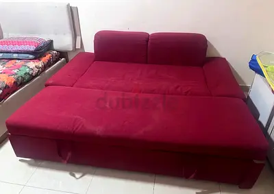 Red Fabric Sofa Bed - Comfortable Double Pull-Out