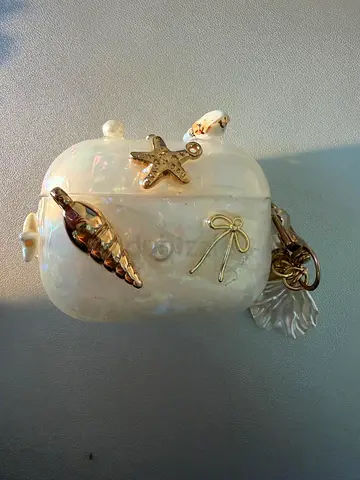 Pearlescent Seashell AirPods Case with Gold Charms