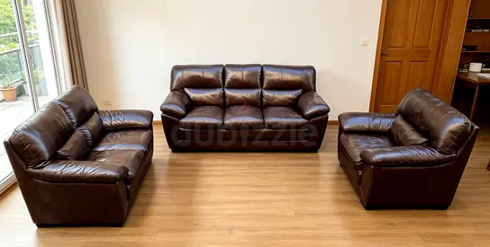 Genuine brown leather 3-piece sofa set (3-seater + 2-seater + armchair)