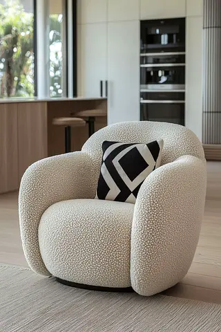Modern Cream Boucle Swivel Armchair