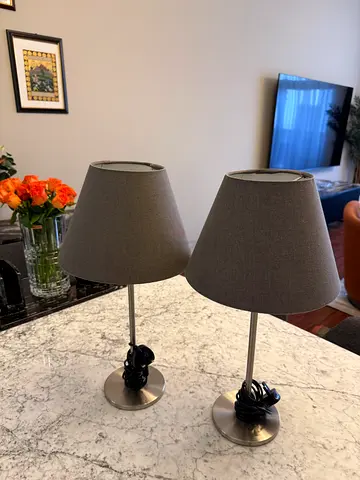IKEA Pair of modern grey fabric table lamps - set of 2