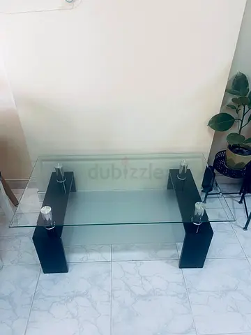 Glass Coffee Table with Black Block Legs - Good Condition