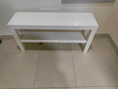 White wooden console table with lower shelf - good condition