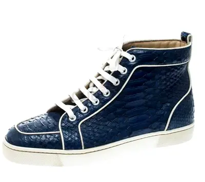 Authentic Christian Louboutin Blue Python Leather Rantus Orlato High Top Sneakers Size 40