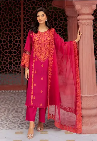 Brand NEW Maria. B. Lawn Luxury Pret Embroidered Pink Dress, 3 PC Size M, with tag