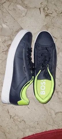 Hugo Boss Mens Casual Sneakers - Black with Lime Green Lining, Size 43