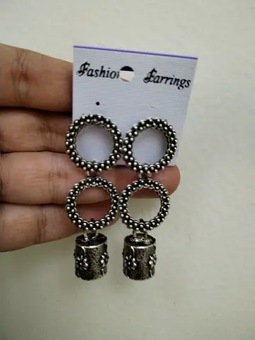 Silver-tone ethnic dangler earrings