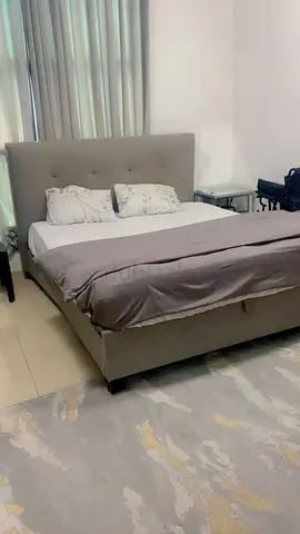Upholstered King Size Bed with Padded Headboard - Good Condition