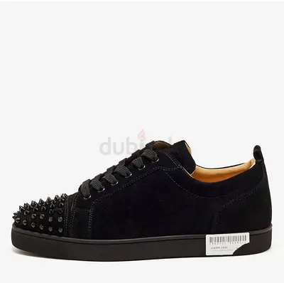 Authentic Christian Louboutin Louis Junior Spikes Size 44.5 Black Suede Low Top Sneakers