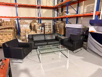 Walter Knoll Morgan 465 Full SetBlack Leather Sofa with 2 Armchairs +coffee table