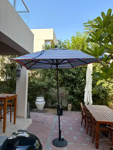 Large Outdoor Patio Umbrella with Weighted Base - Good Condition