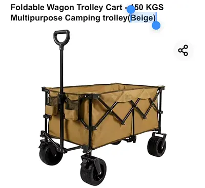 Foldable Heavy-Duty Wagon Trolley Cart – Multipurpose Camping Cart (Beige)