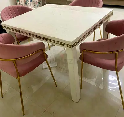 White Square Dining Table with Gold Trim (Seats 4)