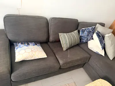 Dark grey 3-seater fabric sofa with cushions