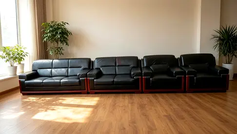 Black Leather 7 Seater Sofa Set
