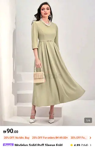 Light olive green midi dress with puff sleeves - size XL