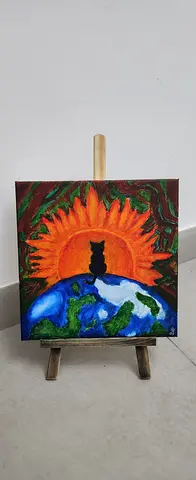 Original Acrylic Painting - Sun and Earth Abstract on Canvas (easel not included)