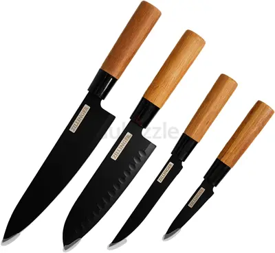 4-Piece Kitchen Knife Set with Wooden Handles Japanese