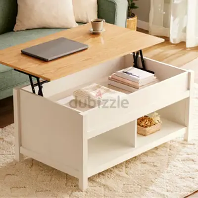 Lift Top Coffee Table with 2 Storage Compartments, White/Oak