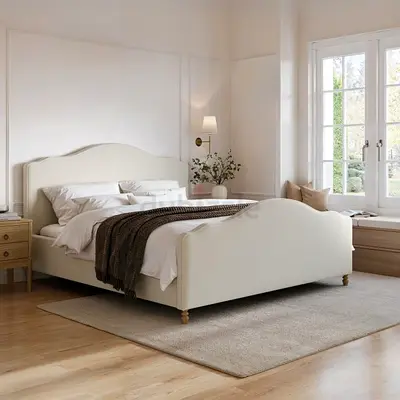 Arched headboard queen side lift storage bed