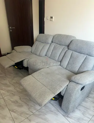 HomeBox Light Grey 3-Seater Recliner Sofa - Fabric, Comfortable, Good Condition