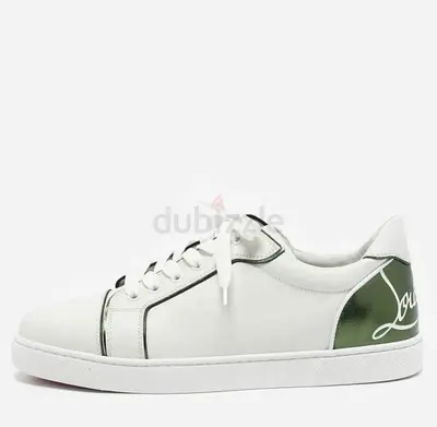 Authentic Christian Louboutin White/Green Leather Fun Vieira Sneakers Size 41