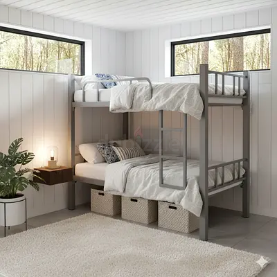 Heavy-Duty Metal Bunk Bed Frame – Space Saving Double Deck Bed with Ladder  Safety Rails