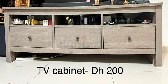 Low TV Cabinet / Media Unit with 3 Drawers - Light Wood Finish