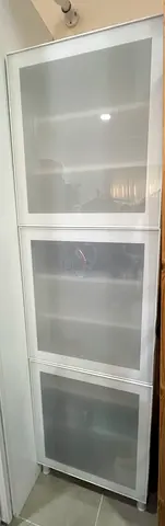 IKEA White Shelves with Frosted Glass