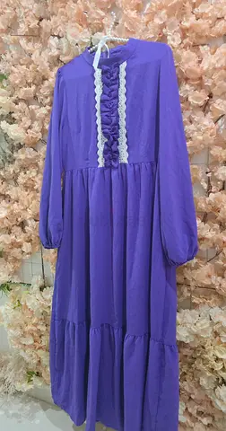 Purple long modest dress with lace detailing, size XL