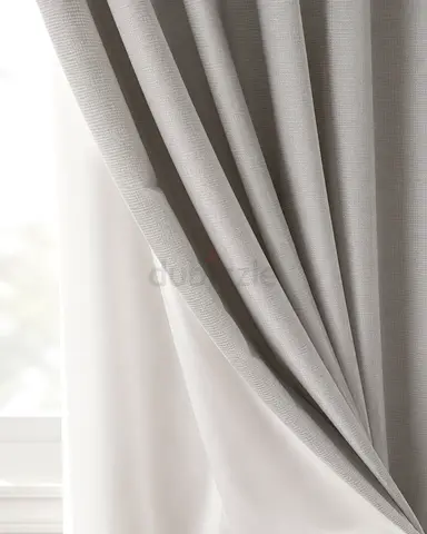 Set of curtains light gray 3 meters high for a panoramic window