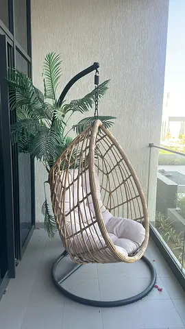 Wicker Egg Hanging Chair with Cushion and Stand - Good Condition