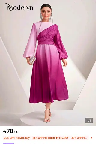Pink Ombre Long Sleeve Midi Dress - Elegant Evening/Cocktail Dress