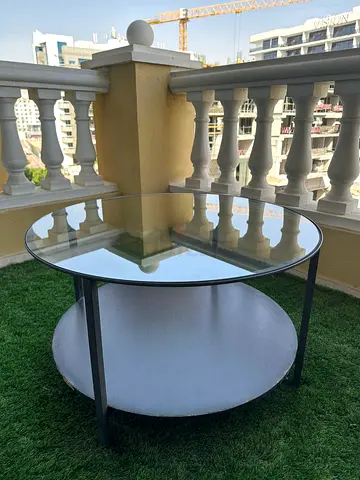Round Glass Top Coffee Table with Lower Shelf - Good Condition, size 75 cm
